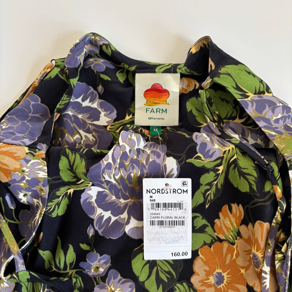 Farm Rio Capri Floral Mini Slip Dress Women’s Medium NWT Black Draped Neckline - Picture 4 of 8